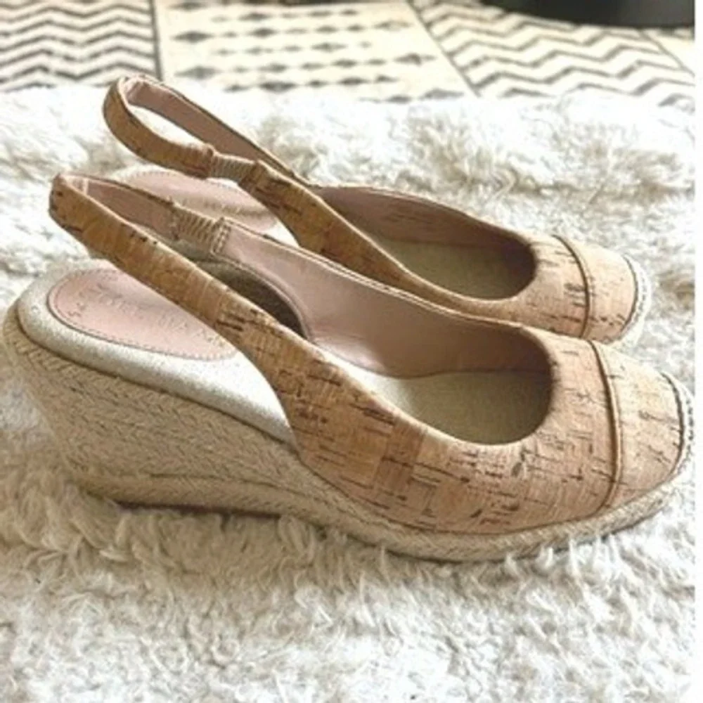 Cole Haan Womens Cork Espadrille Slingback Wedge Sandals Tan Natural Round Toe